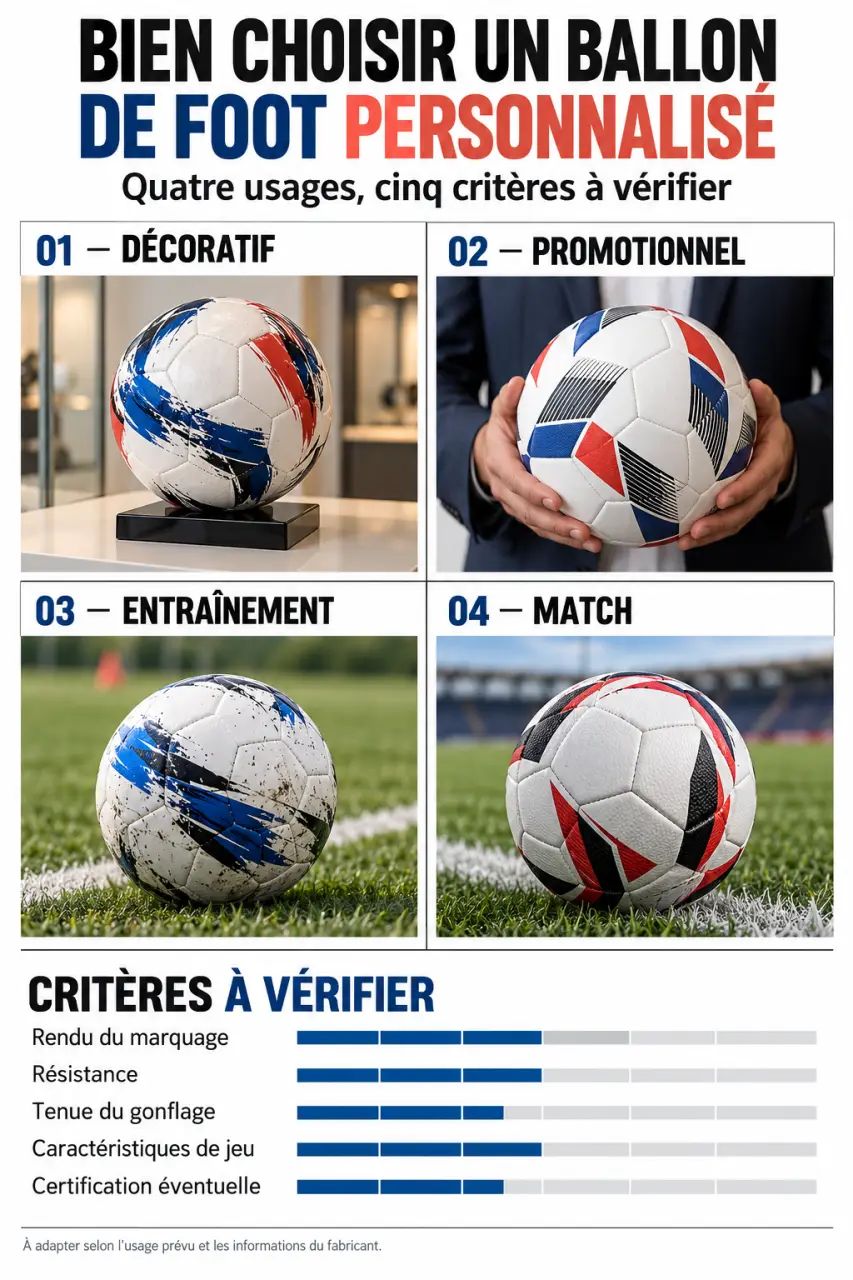 Infographie pour choisir un ballon de foot personnalisé selon son usage