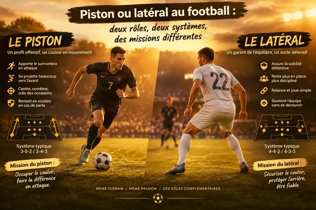 Piston ou latéral au football : deux rôles, deux systèmes, des missions différentes