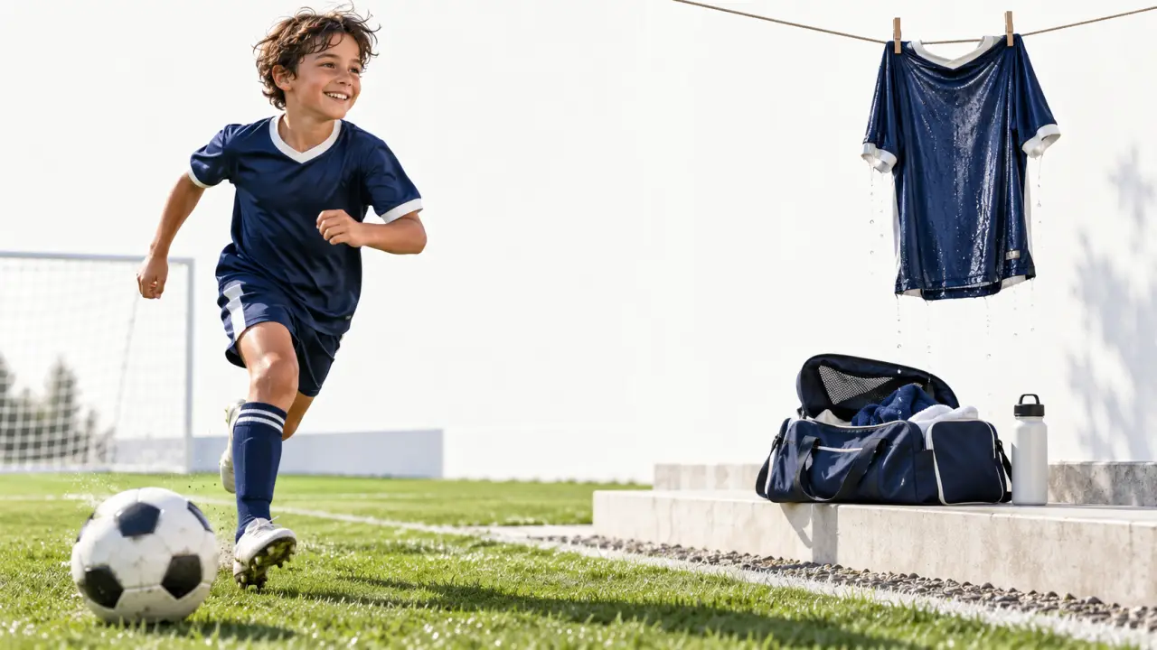Enfant portant un maillot de foot enfant pendant l’entraînement et son entretien