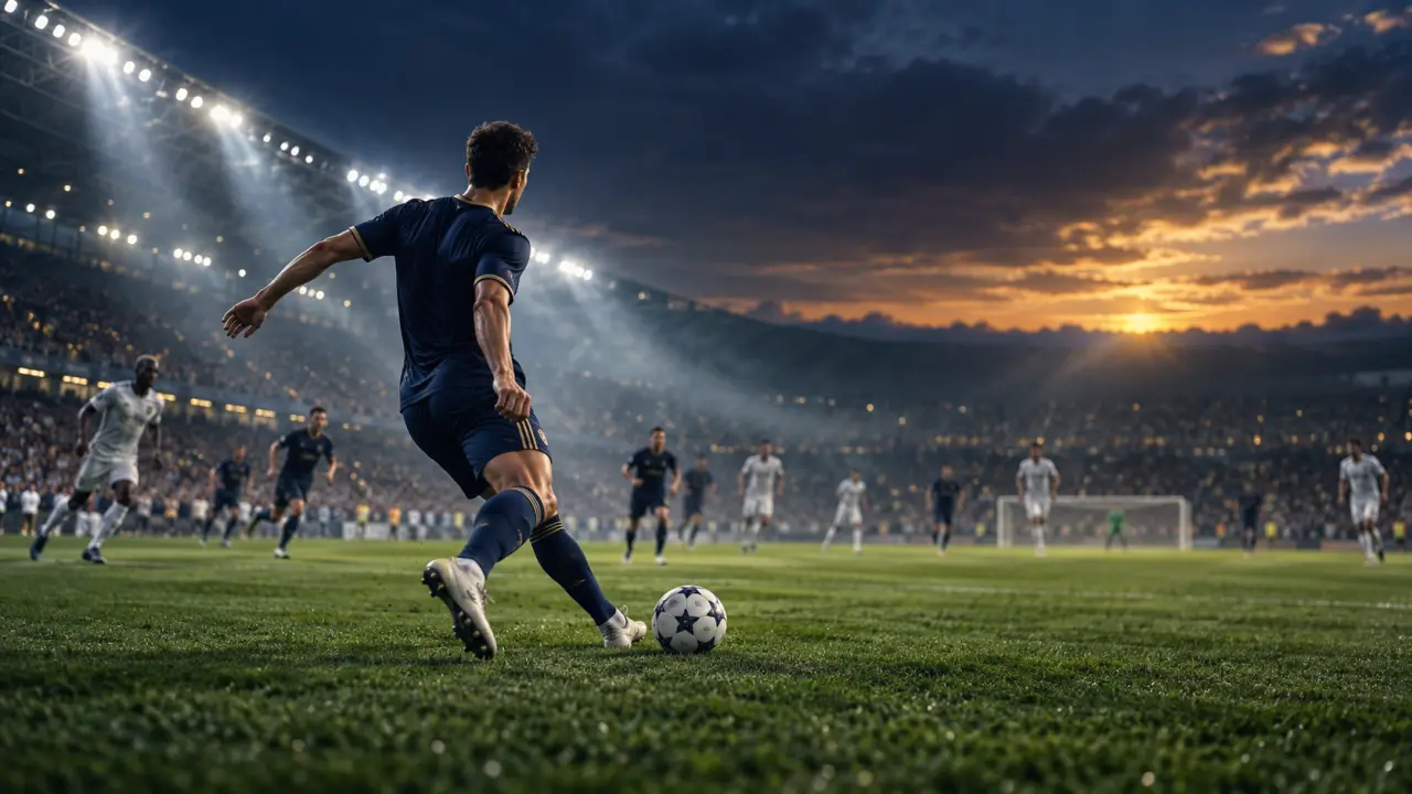 Milieu de terrain observant le jeu avant de réaliser une passe longue