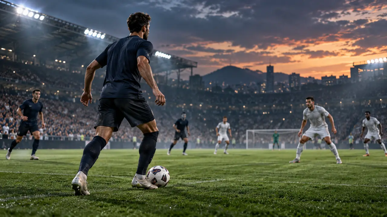 Milieu de terrain observant le jeu avant une passe longue
